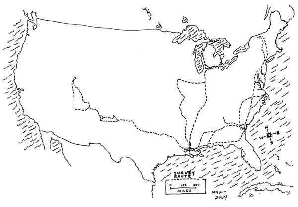 Figure 1: National perspective: United States survey routes, 1992-2004